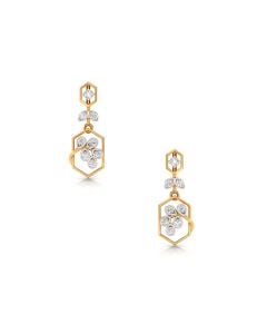 Hexagon-Shaped Floral Diamond Stud Earrings