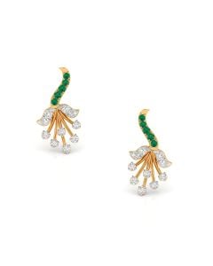 Emerald and Diamond Leaf Studs