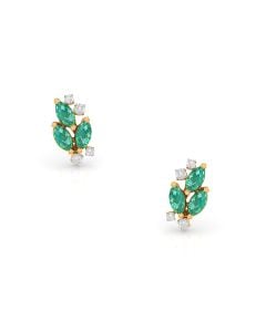 Emerald and Diamond Leaf Studs with Nature-Inspired Design