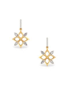 Diamond Floral Drop Earrings with Gold Petal Accents