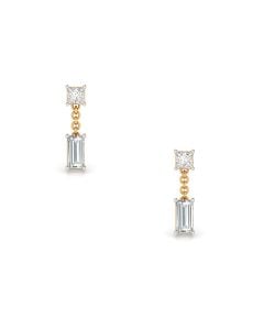 Emerald-Cut Diamond Earrings with Sleek Gold Bars