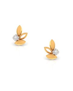 Floral Diamond Studs with Gold Leaf Accents