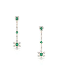 Dangling Green Gemstone Earrings with Diamond Accents