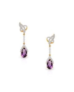 Amethyst Drop Earrings with Diamond-Capped Pearls