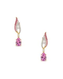 Ruby Drop Earrings with Ornate Diamond Detailing