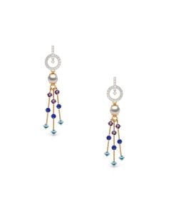 Multi-Gemstone Drop Earrings with Intricate Details