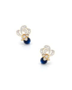 Petite Floral Earrings with Blue Gemstone and Diamond Halo