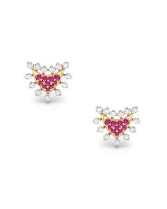 Ruby and Diamond Fan-Shaped Elegant Studs