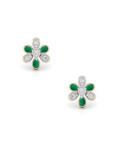Floral Studs with Green and White Gem Accents