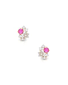 Pink Accent Floral Studs With Diamond-Set Petal Cluster