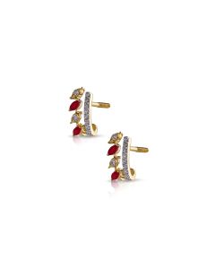 Vertical Leaf-Inspired Ruby Earrings With Diamond Detail