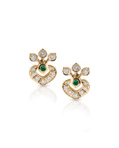 Emerald Heart Earrings With Geometric Diamond Petal Crown