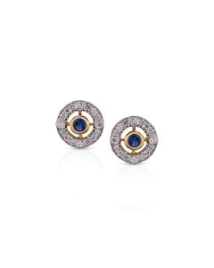 Circular Halo Earrings With Blue Center and Diamond Trim