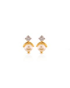 Pearl Drop Diamond Earrings with Square Accent