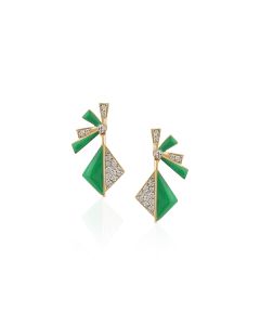 Diamond Studs with Geometric Green Enamel and Pavé Sparkle