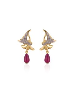 Diamond Studs with Ruby Drops and Delicate Leaf Motifs