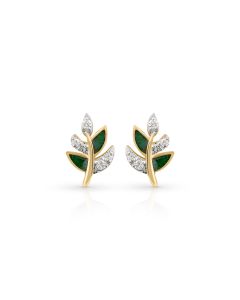 Leafy Joy Gold Studs with Diamond Sparkle
