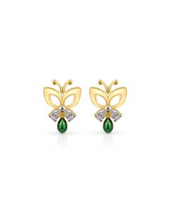 Butterfly Dream Diamond Gold Studs with Green Gemstone Accent