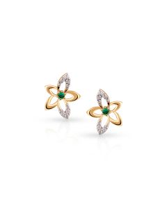 Star Flower Gold Studs with Diamond and Emerald Spark