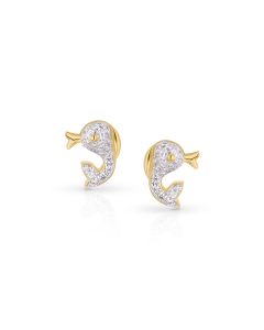 Dolphin Dance Gold Studs with Diamond Wave Sparkle