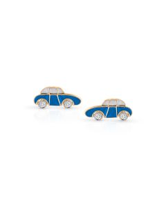 Blue Car Gold Studs with Diamond Wheel Motion