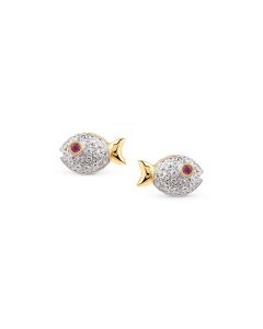 Red-Eye Fish Gold Studs with Diamond Ocean Bubbles
