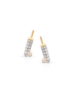 Cricket Bat & Ball Gold Studs with Diamond Shine