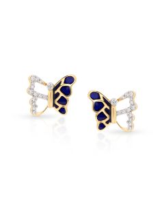 Blue Butterfly Gold Studs with Diamond Wing Glow