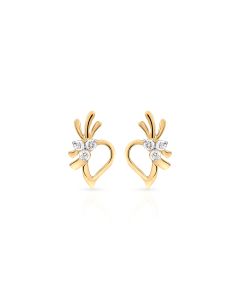 Heart Sprout Gold Studs with Diamond Blossom