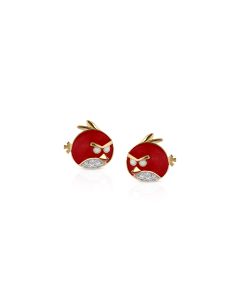 Red Bird Gold Studs with Diamond Wing Sparkle