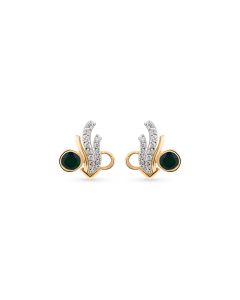 Green Gem Feather Gold Studs with Diamond Flow