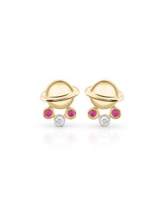 Saturn Orbit Gold Studs with Diamond Rings
