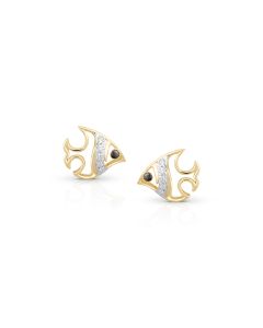 Ocean Whirl Fish Gold Studs with Diamond Waves