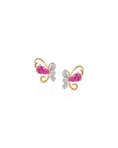 Flutter Pink Butterfly Gold Studs with Diamond Wings
