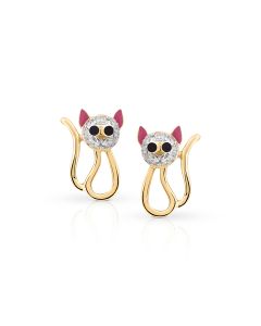 Curious Cat Gold Studs with Diamond Eyes