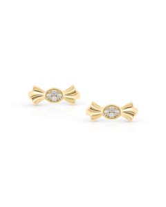 Golden Ribbon Bow Gold Studs with Diamond Knot