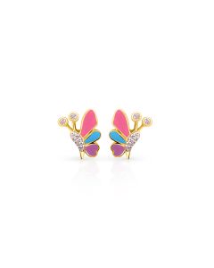 Rainbow Butterfly Gold Studs with Diamond Charm