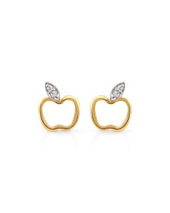 Sweet Apple Gold Studs with Diamond Leaf
