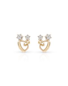 Shooting Star Heart Gold Studs with Diamond Magic
