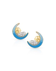 Crescent Dream Diamond Gold Studs with Baby on Blue Moon