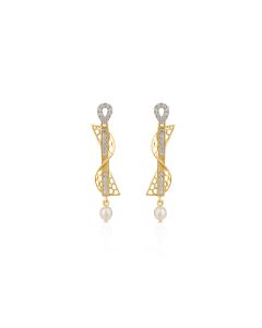 Diamond Drop Earrings with Geometric Curves and Pearl Finish