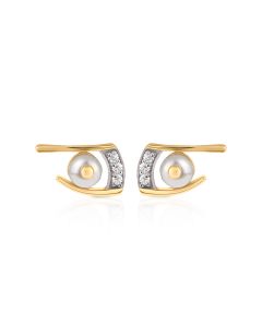Modern Gold Bar Diamond and Pearl Studs