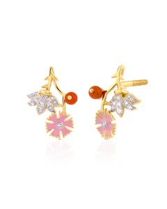 Pink Enamel Floral Diamond Earrings with Vibrant Detailing
