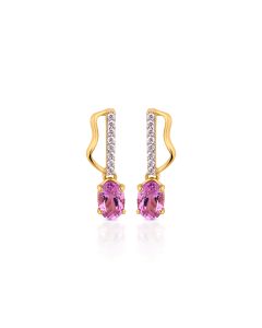 Linear Diamond and Pink Gemstone Dangle Earrings