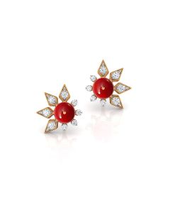 Coral and Diamond Sunburst Stud Earrings