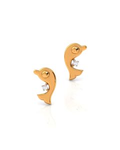Dolphin-Shaped Diamond Studs with Flowing Polished Gold Curves