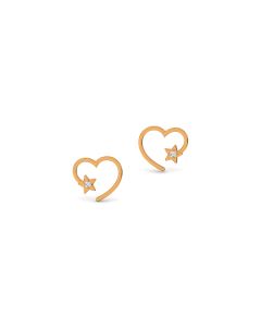 Romantic heart diamond studs with timeless golden outlines