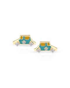 Twin Car Gold Studs with Blue and Yellow Enamel