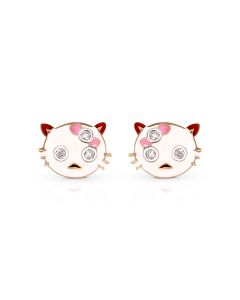 Kitty Love Gold Studs with Pink Enamel Bow
