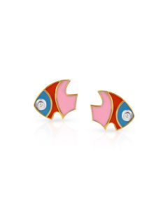 Color Splash Fish Gold Studs with Diamond Eyes